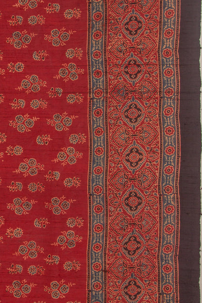 Tussar Floral Block Printed Maroon Saree