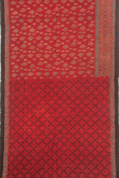 Tussar Floral Block Printed Maroon Saree