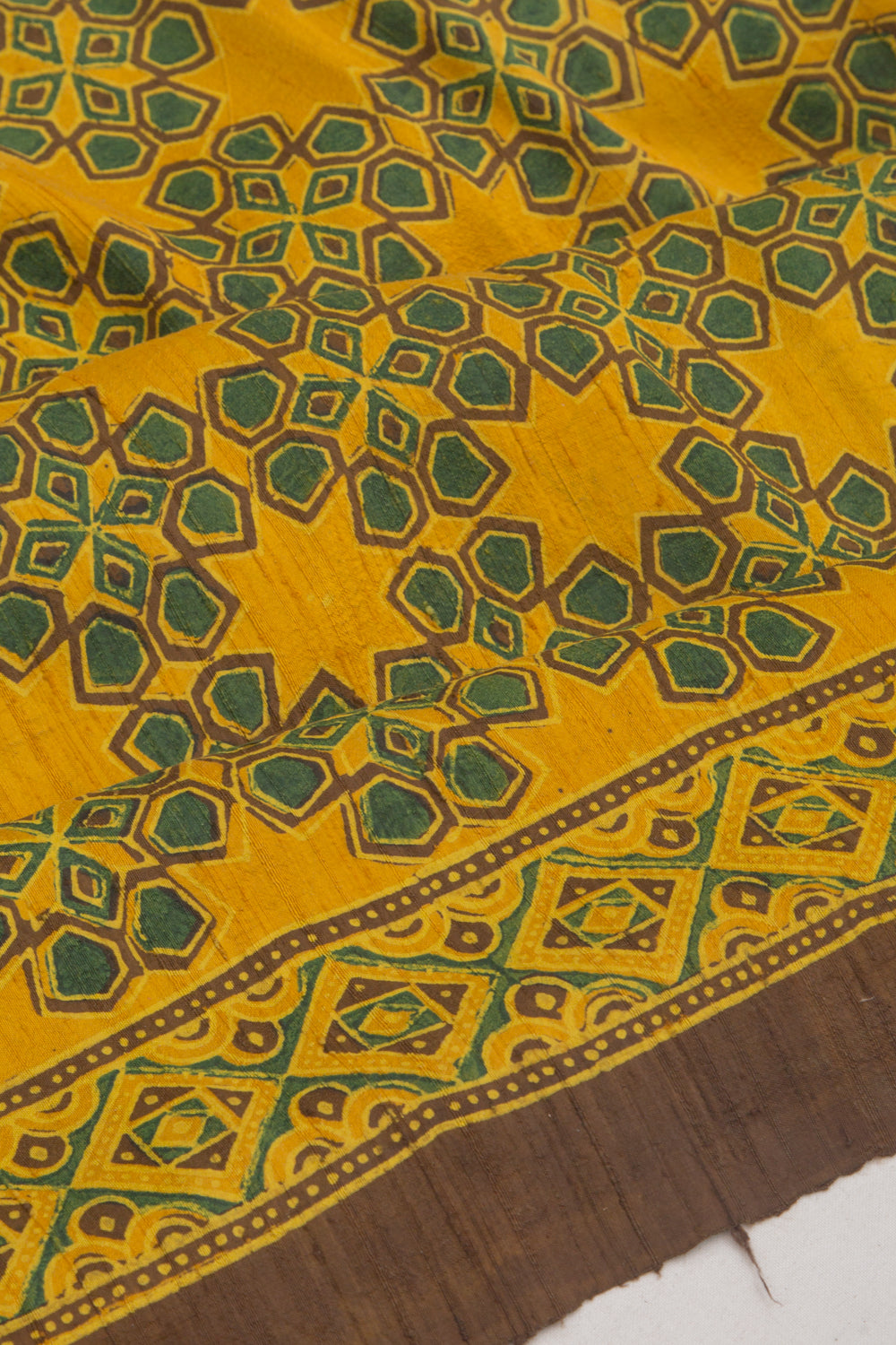 Tussar Floral Block Printed Yellow Saree