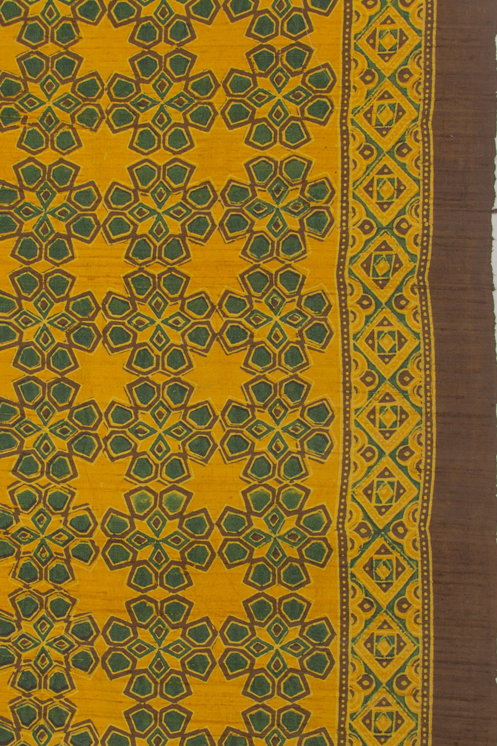 Tussar Floral Block Printed Yellow Saree