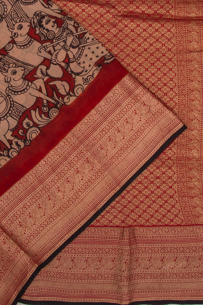 Binny Silk Pure Crepe Handpainted Kalamkari Maroon Saree