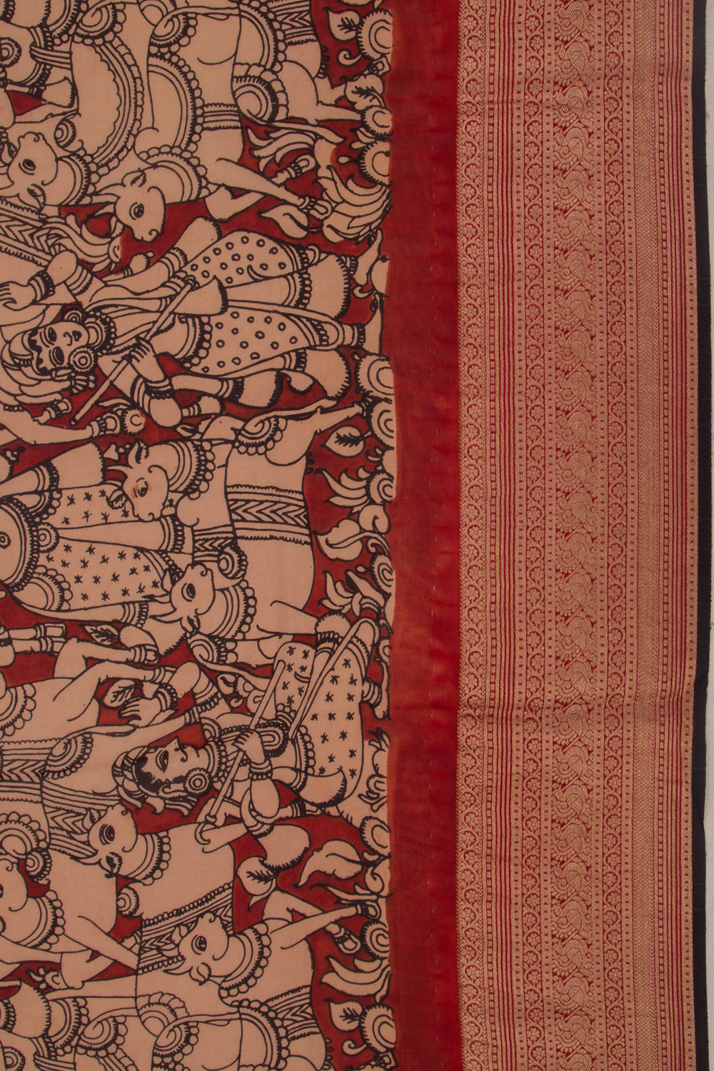 Binny Silk Pure Crepe Handpainted Kalamkari Maroon Saree