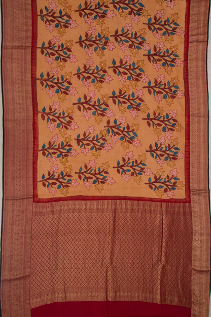 Binny Silk Pure Crepe Handpainted Kalamkari Yellow Saree