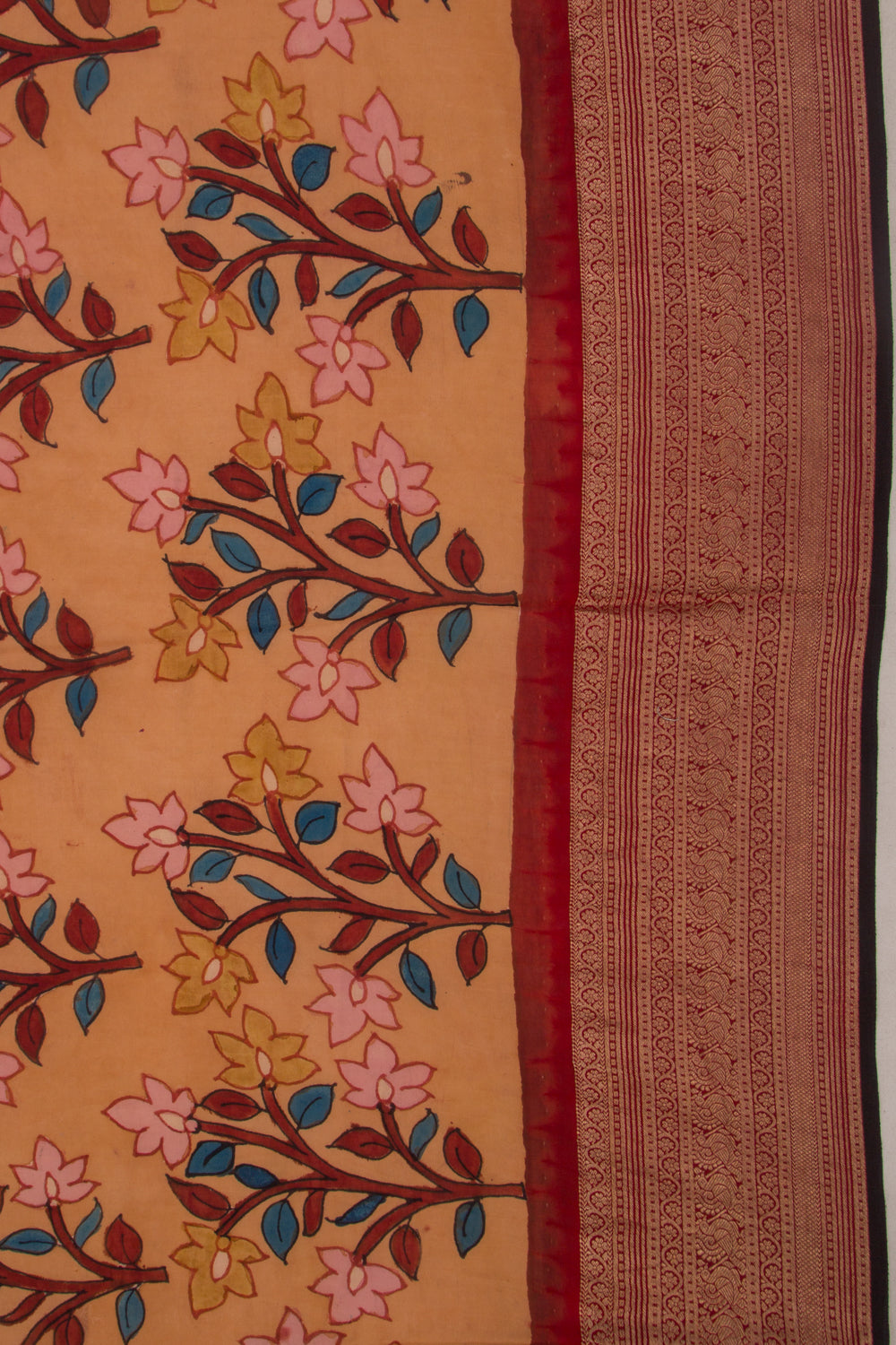 Binny Silk Pure Crepe Handpainted Kalamkari Yellow Saree
