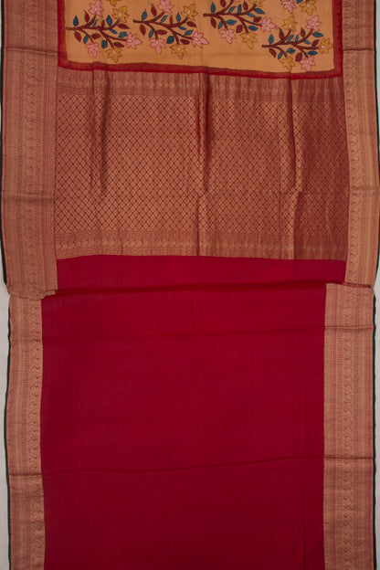 Binny Silk Pure Crepe Handpainted Kalamkari Yellow Saree