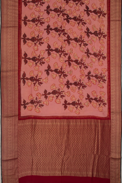 Binny Silk Pure Crepe Handpainted Kalamkari Baby Pink Saree