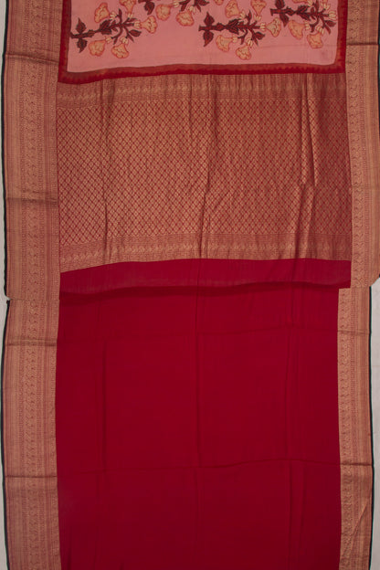 Binny Silk Pure Crepe Handpainted Kalamkari Baby Pink Saree