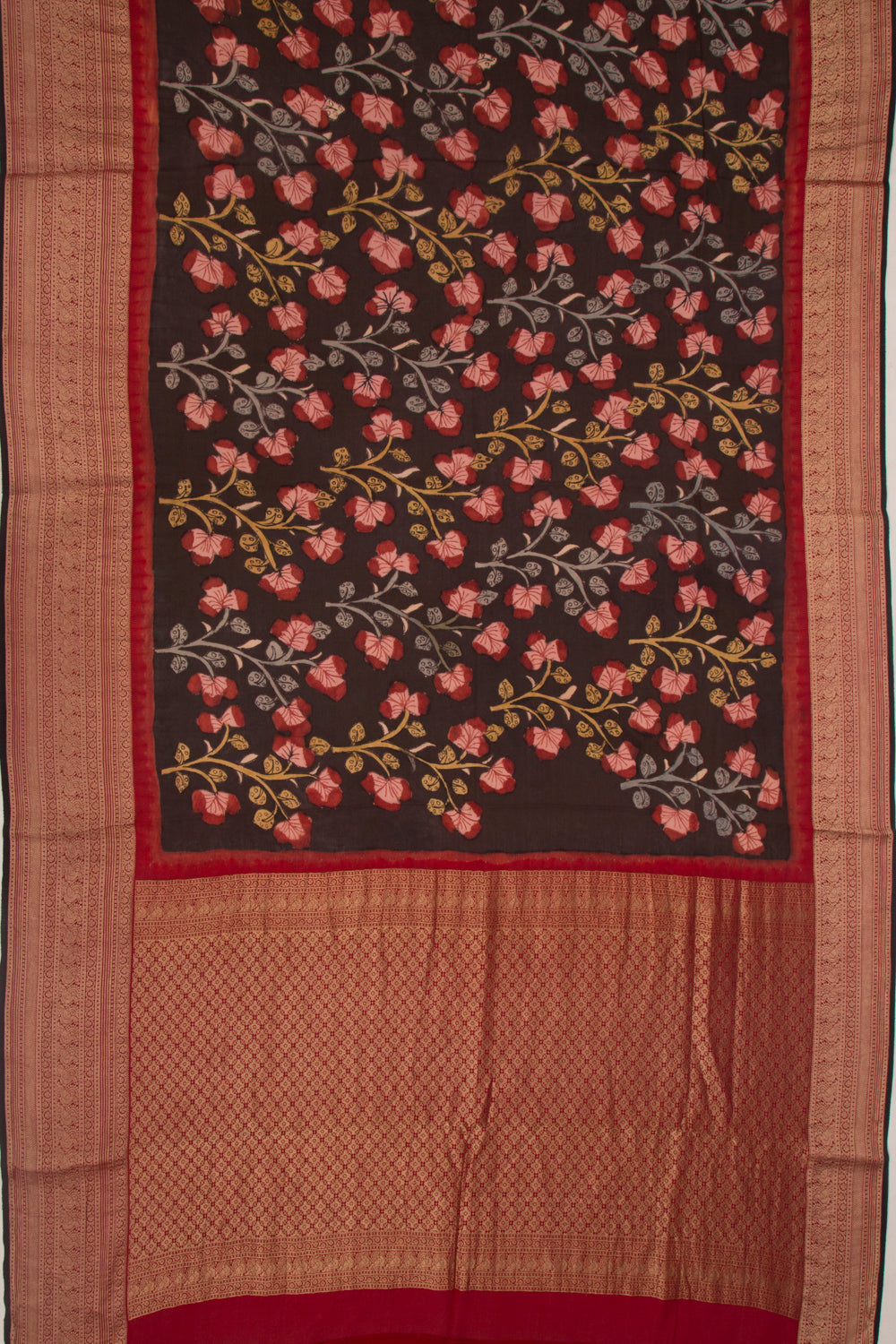 Binny Silk Pure Crepe Handpainted Kalamkari Brown Saree