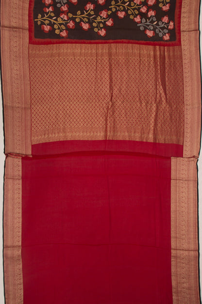 Binny Silk Pure Crepe Handpainted Kalamkari Brown Saree