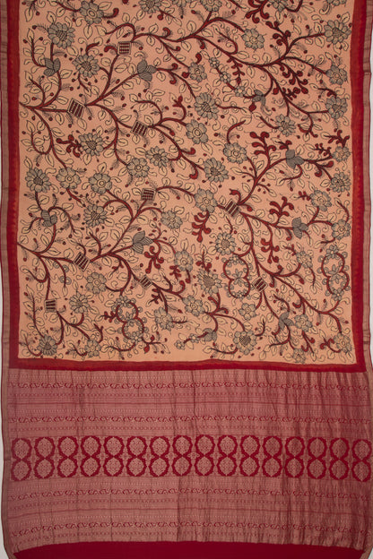 Pure Chiffon Handpainted Kalamkari Peach Saree