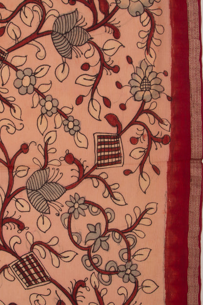 Pure Chiffon Handpainted Kalamkari Peach Saree