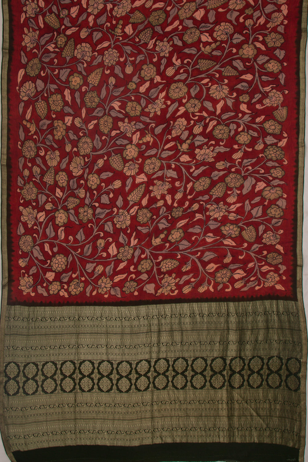Pure Chiffon Georgette Handpainted Kalamkari Maroon Saree
