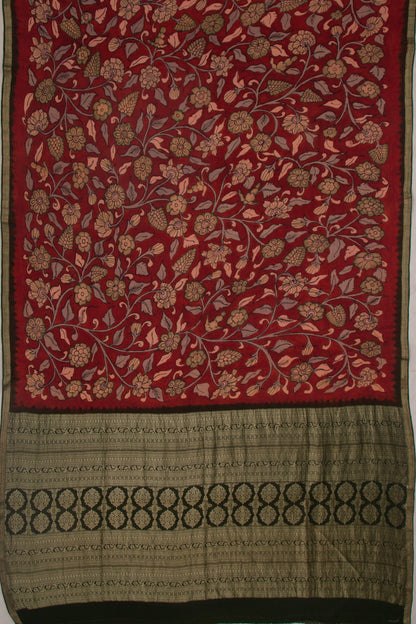 Pure Chiffon Georgette Handpainted Kalamkari Maroon Saree