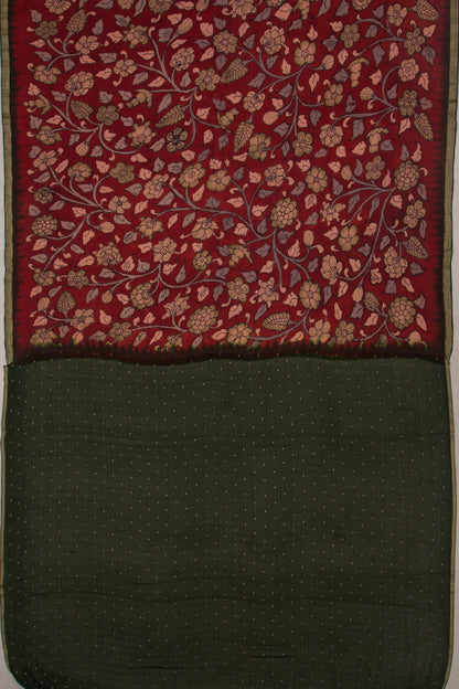 Pure Chiffon Georgette Handpainted Kalamkari Maroon Saree