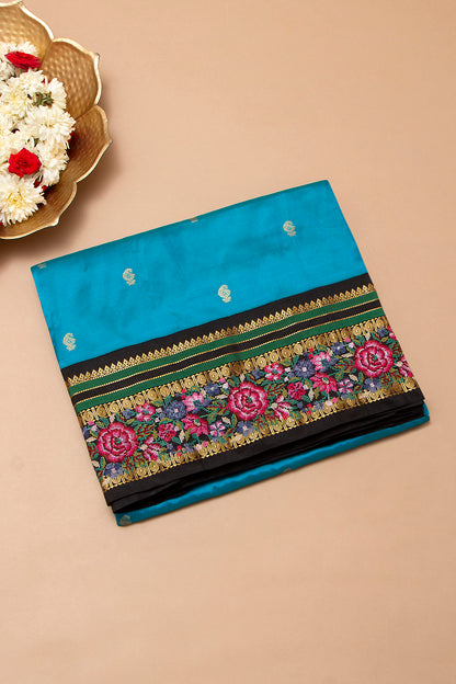 Taranga Kanchi Silk Butta Sky Blue Saree With Embroidery Border