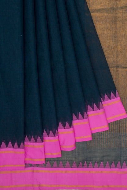 Ponduru Handspun Cotton Jamdani Dark Blue Saree