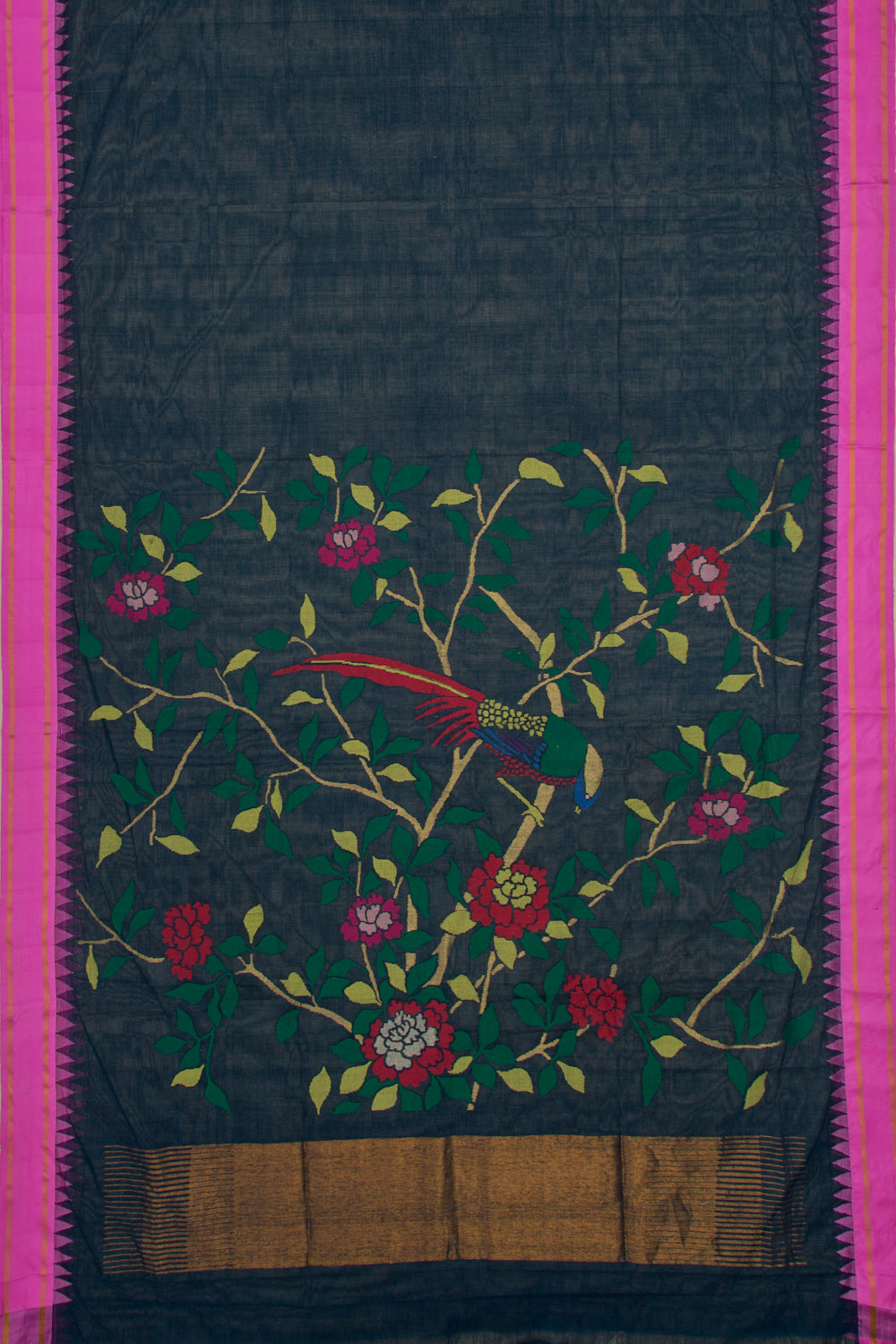 Ponduru Handspun Cotton Jamdani Dark Blue Saree