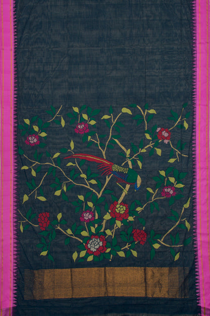 Ponduru Handspun Cotton Jamdani Dark Blue Saree