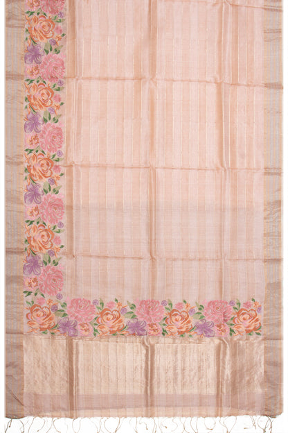 Tussar Horizontal Lines Beige Saree With Embroidery Border