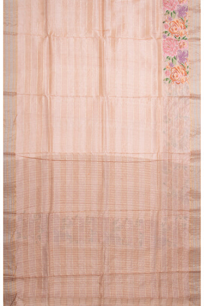 Tussar Horizontal Lines Beige Saree With Embroidery Border