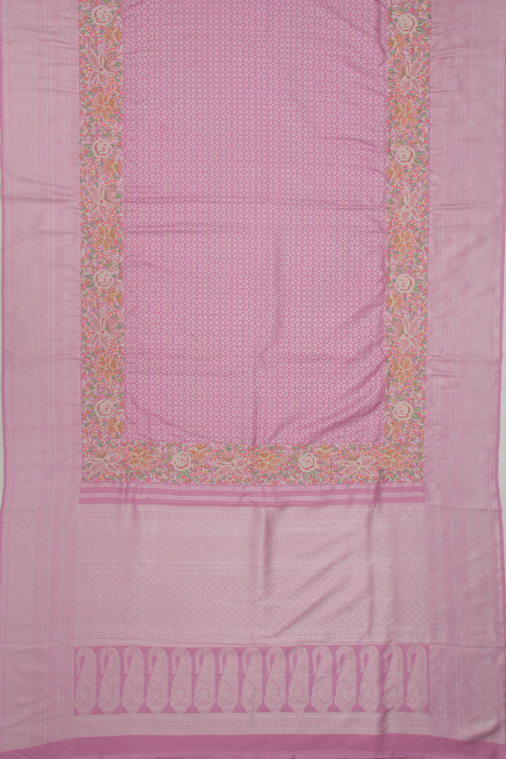 Kanchipuram Silk Ikat Pastel Pink Saree With Embroidery