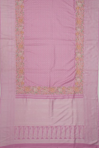 Kanchipuram Silk Ikat Pastel Pink Saree With Embroidery