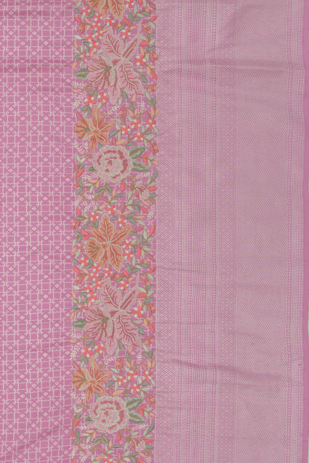 Kanchipuram Silk Ikat Pastel Pink Saree With Embroidery