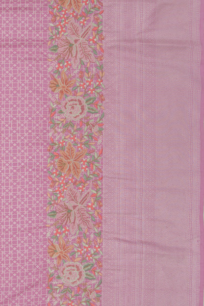 Kanchipuram Silk Ikat Pastel Pink Saree With Embroidery