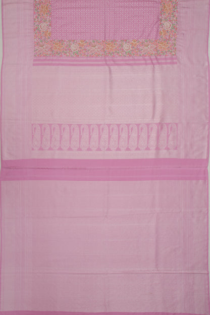 Kanchipuram Silk Ikat Pastel Pink Saree With Embroidery