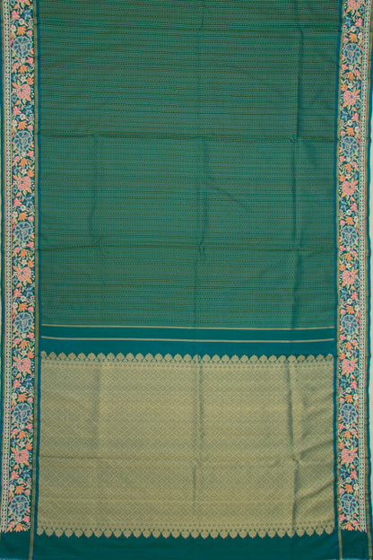 Kanchipuram Silk Vertical Lines Bottle Green Saree With Embroidery Border