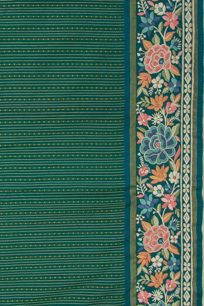 Kanchipuram Silk Vertical Lines Bottle Green Saree With Embroidery Border