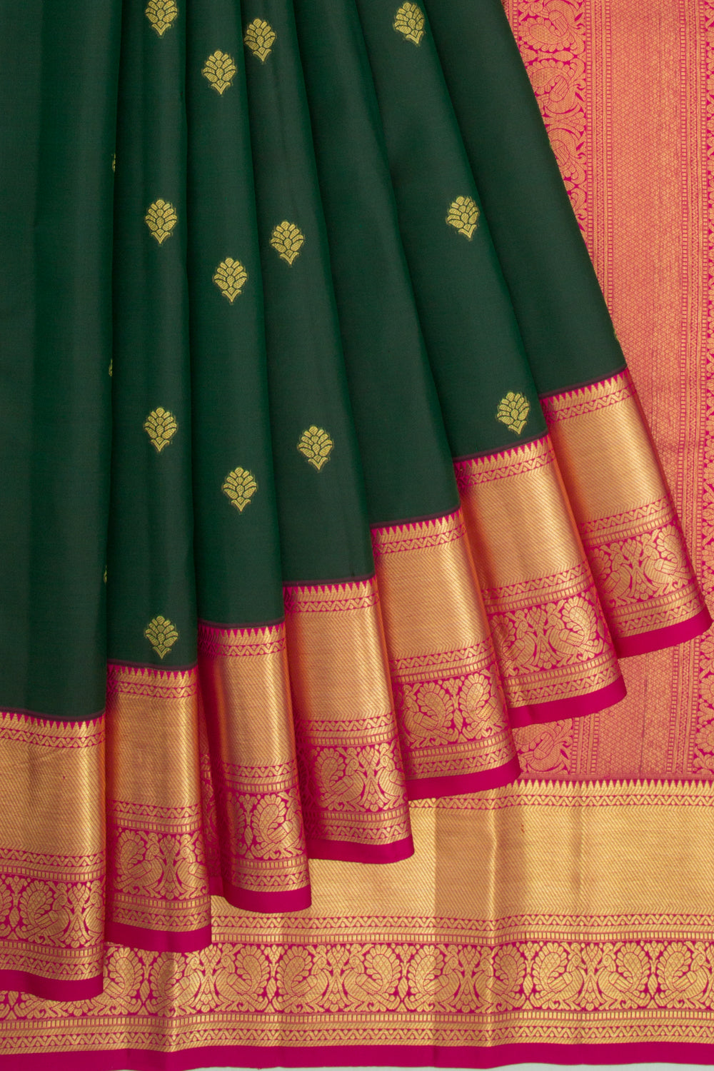 Kanchipuram Silk Butta Bottle Green Saree