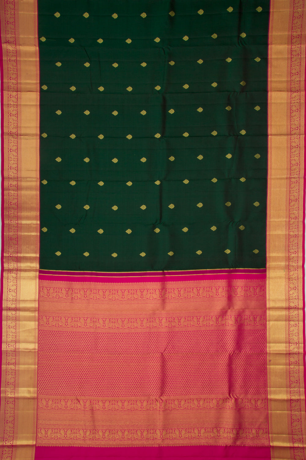 Kanchipuram Silk Butta Bottle Green Saree