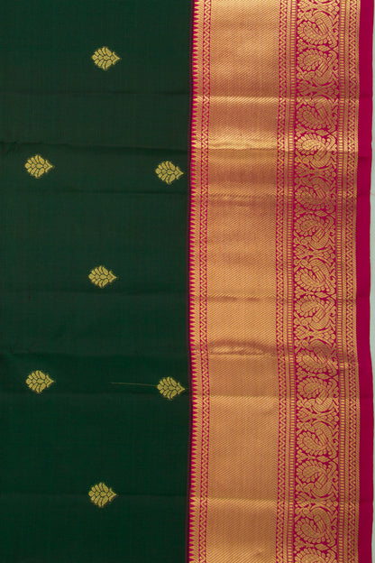 Kanchipuram Silk Butta Bottle Green Saree
