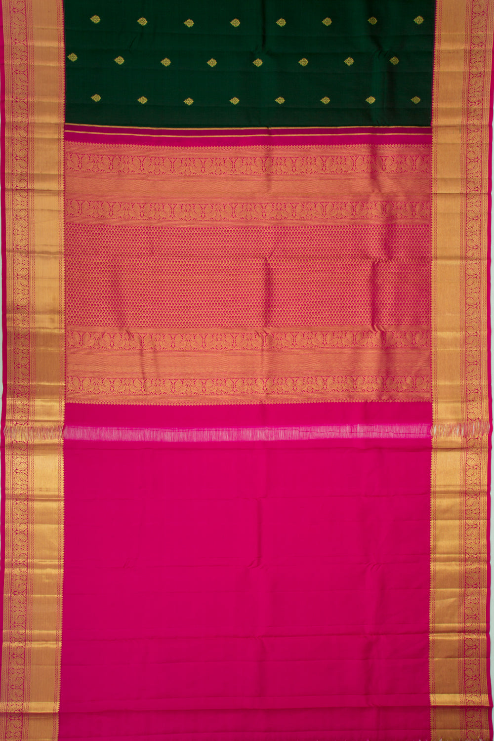 Kanchipuram Silk Butta Bottle Green Saree