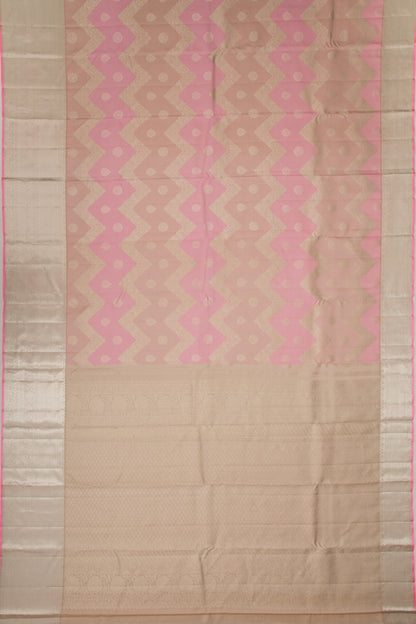 Kanchipuram Silk Zig Zag Lines Cream And Pink Saree