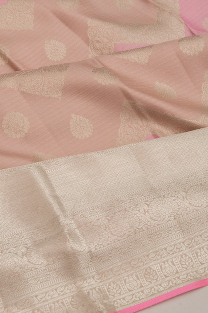 Kanchipuram Silk Zig Zag Lines Cream And Pink Saree