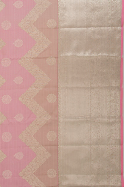 Kanchipuram Silk Zig Zag Lines Cream And Pink Saree