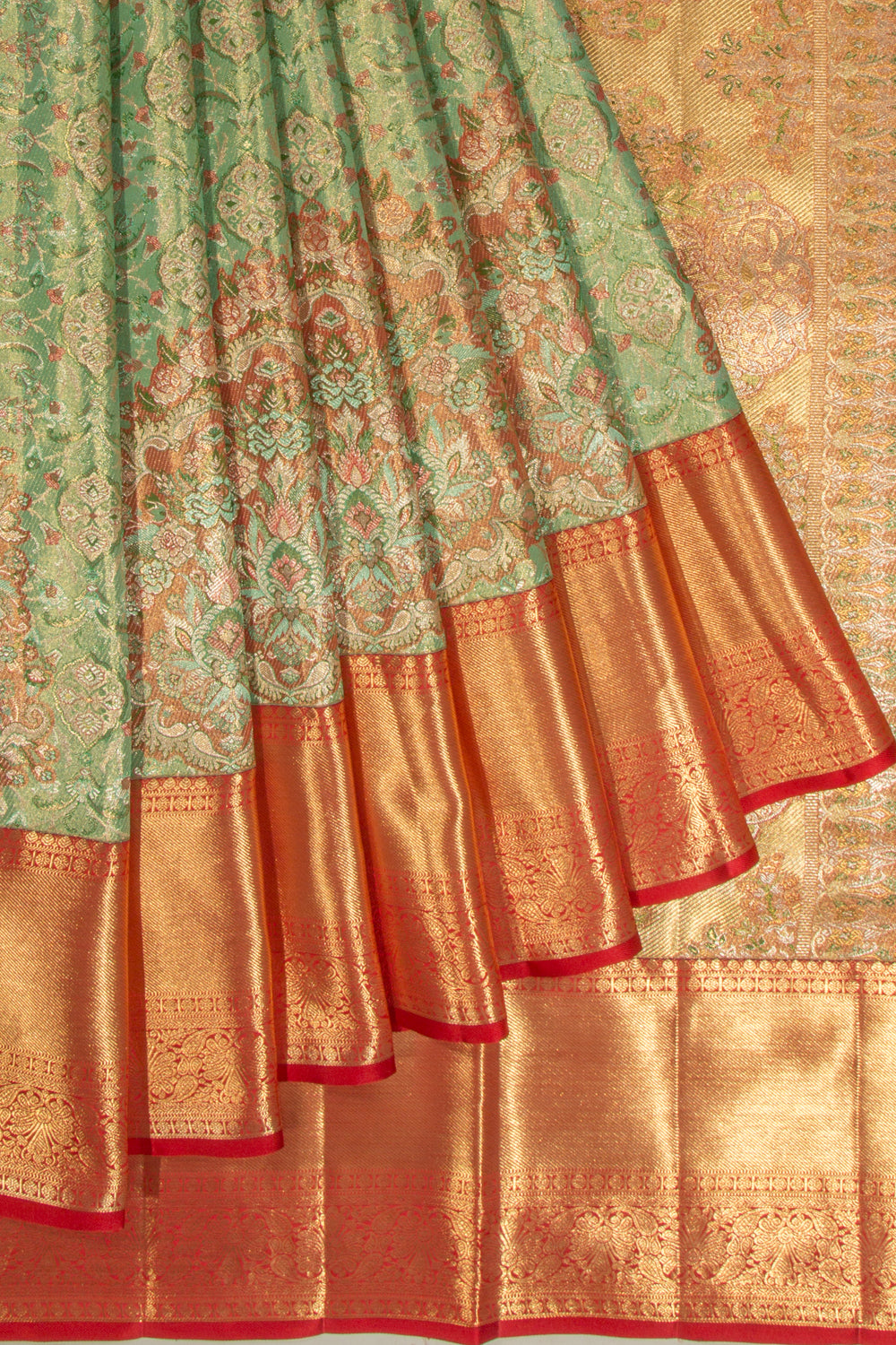 Kanchipuram Silk Tissue Brocade Pastel Green Saree