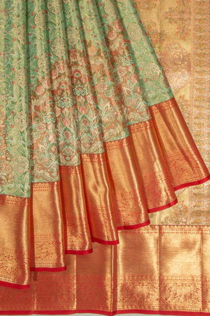 Kanchipuram Silk Tissue Brocade Pastel Green Saree
