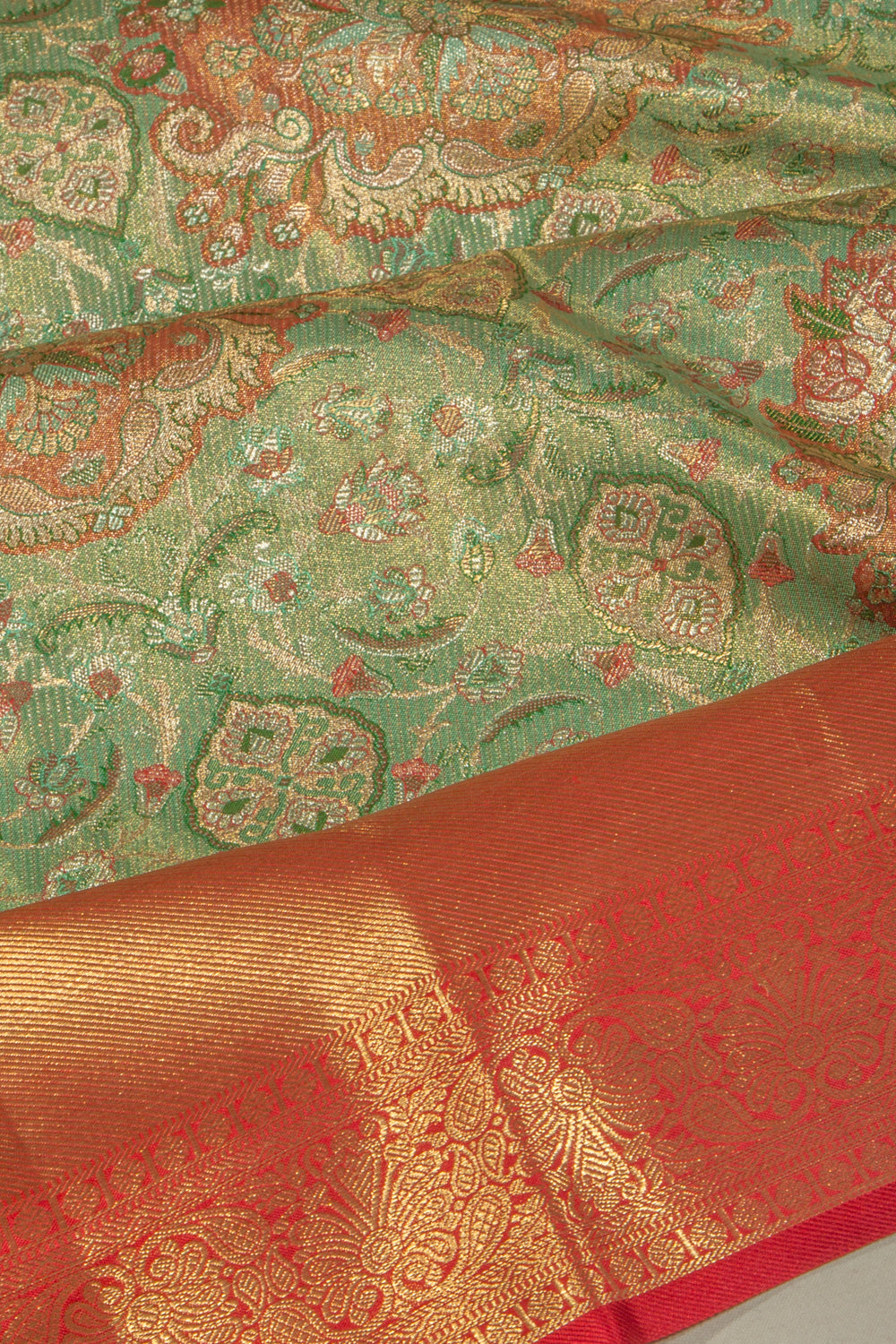 Kanchipuram Silk Tissue Brocade Pastel Green Saree