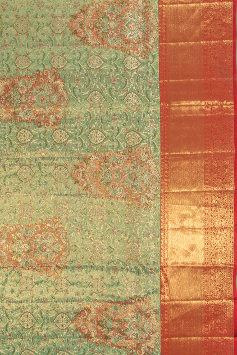 Kanchipuram Silk Tissue Brocade Pastel Green Saree