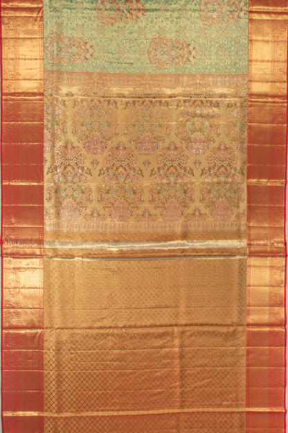 Kanchipuram Silk Tissue Brocade Pastel Green Saree
