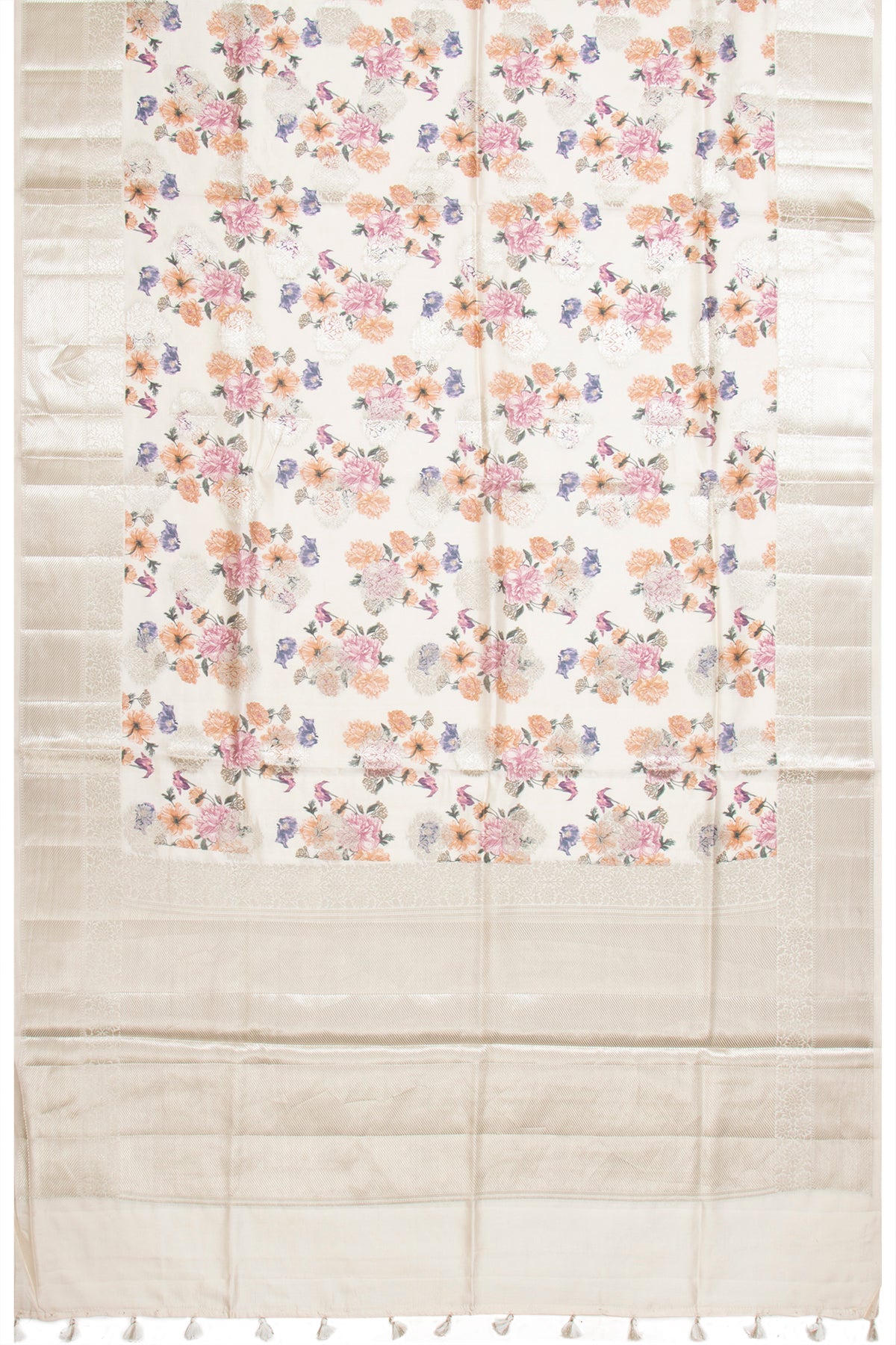 Chiniya Silk Printed And Butta Cream Saree