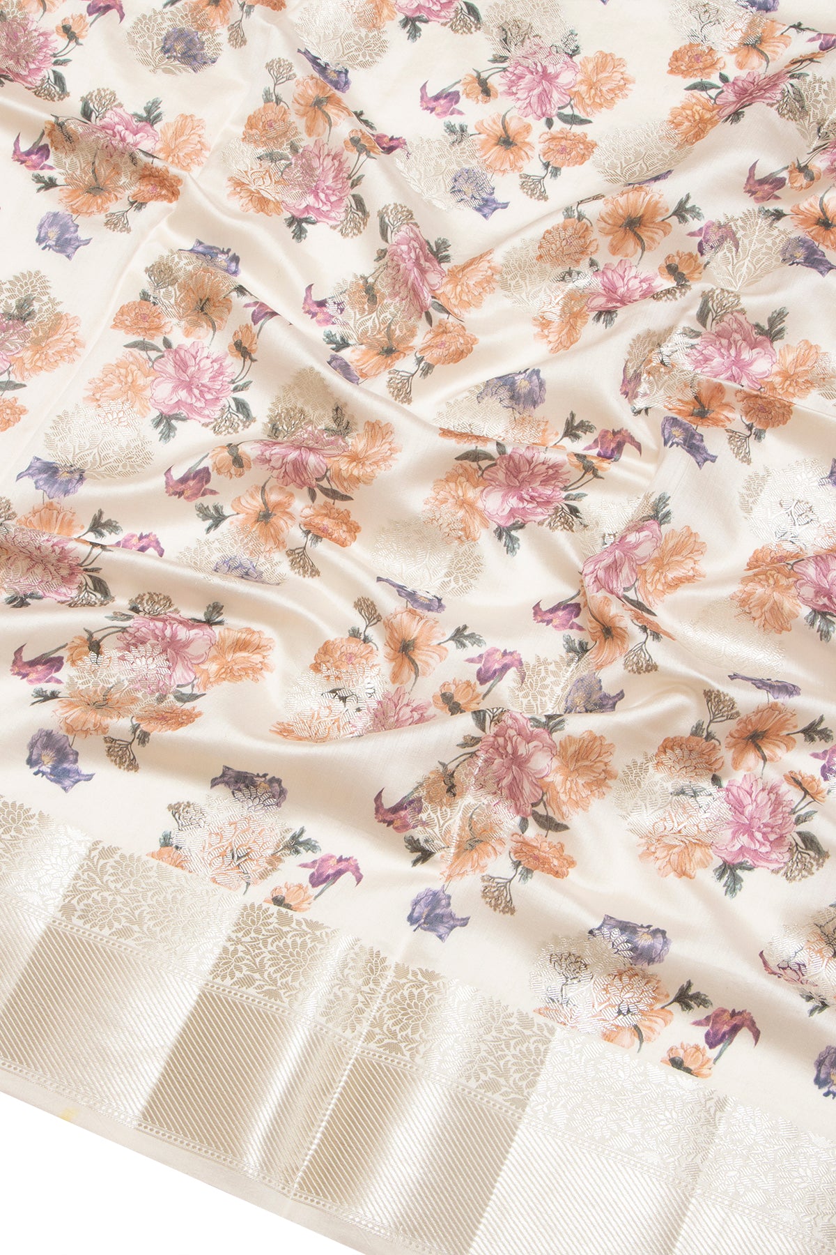 Chiniya Silk Printed And Butta Cream Saree