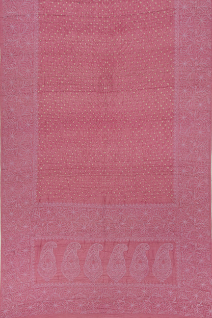 Tussar Bandhani Pink Saree With Kantha Work