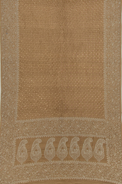 Tussar Bandhani Khaki Brown Saree With Kantha Work