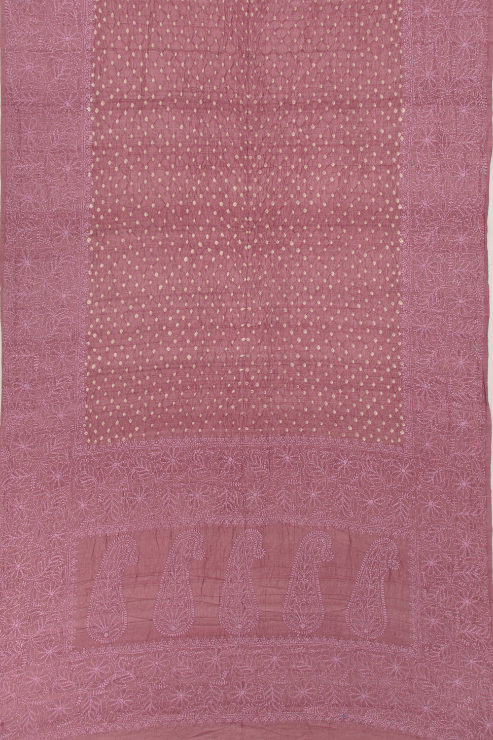 Tussar Bandhani Lilac Saree With Kantha Work