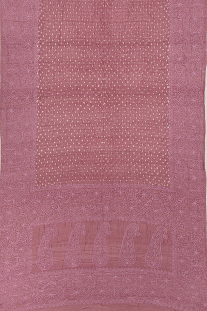 Tussar Bandhani Lilac Saree With Kantha Work