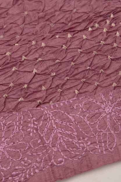 Tussar Bandhani Lilac Saree With Kantha Work